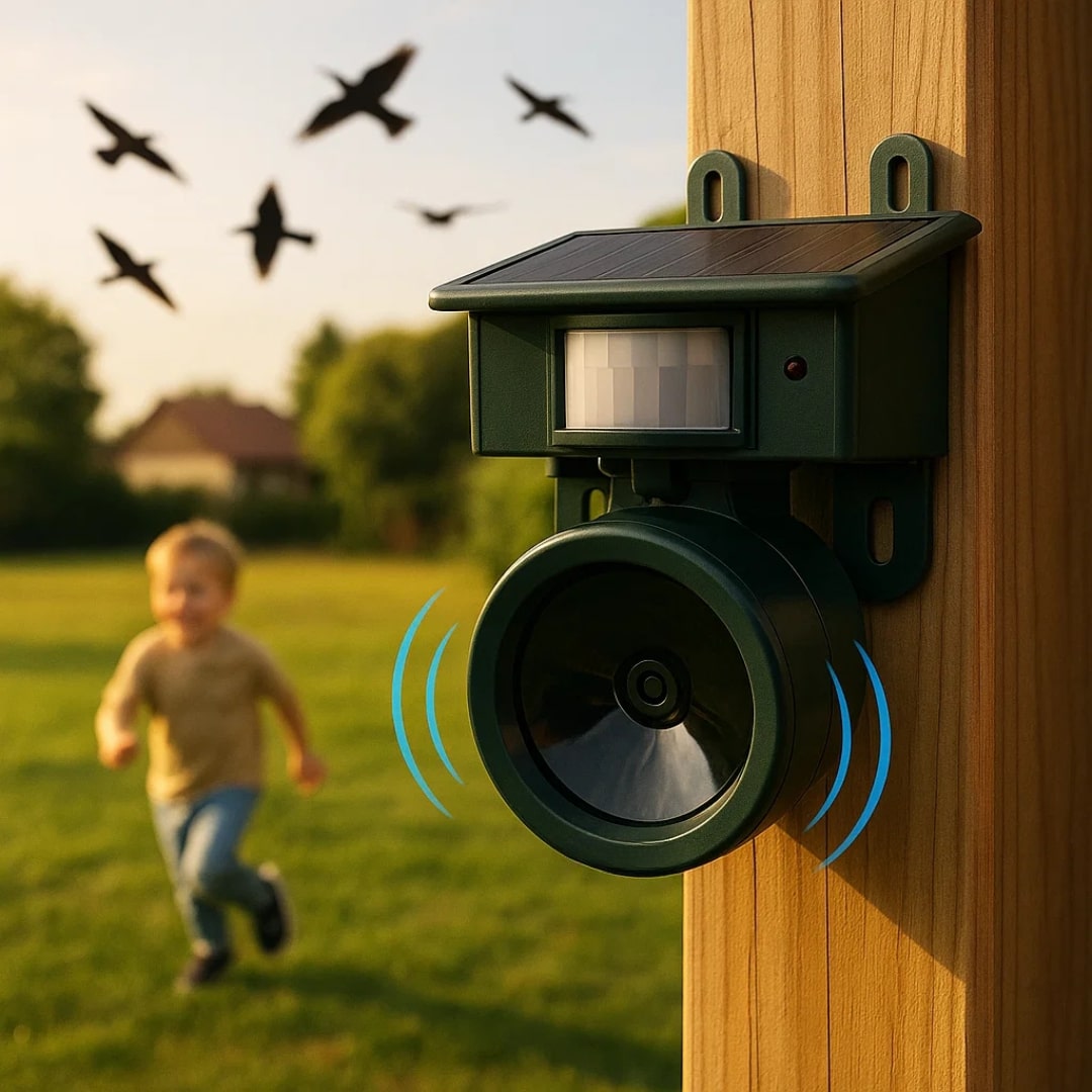 Vogelabwehr| Solarbetriebener Sensor | Tierfreundliche Raubvogelrufe | Birdfend