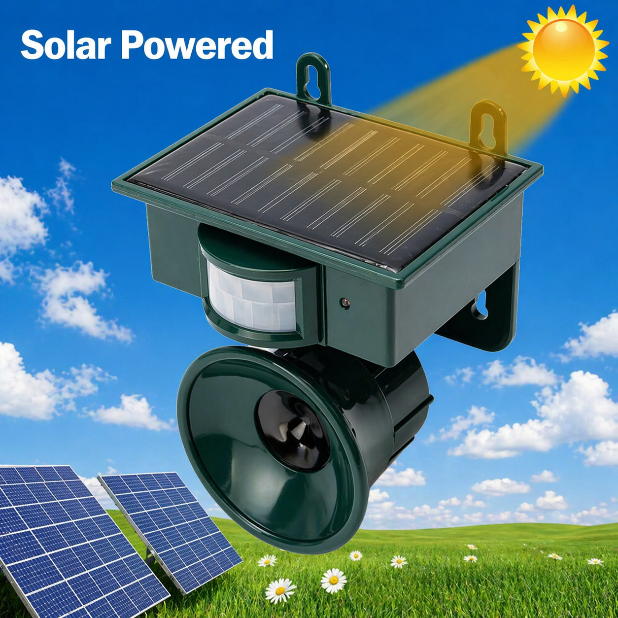Vogelabwehr| Solarbetriebener Sensor | Tierfreundliche Raubvogelrufe | Birdfend