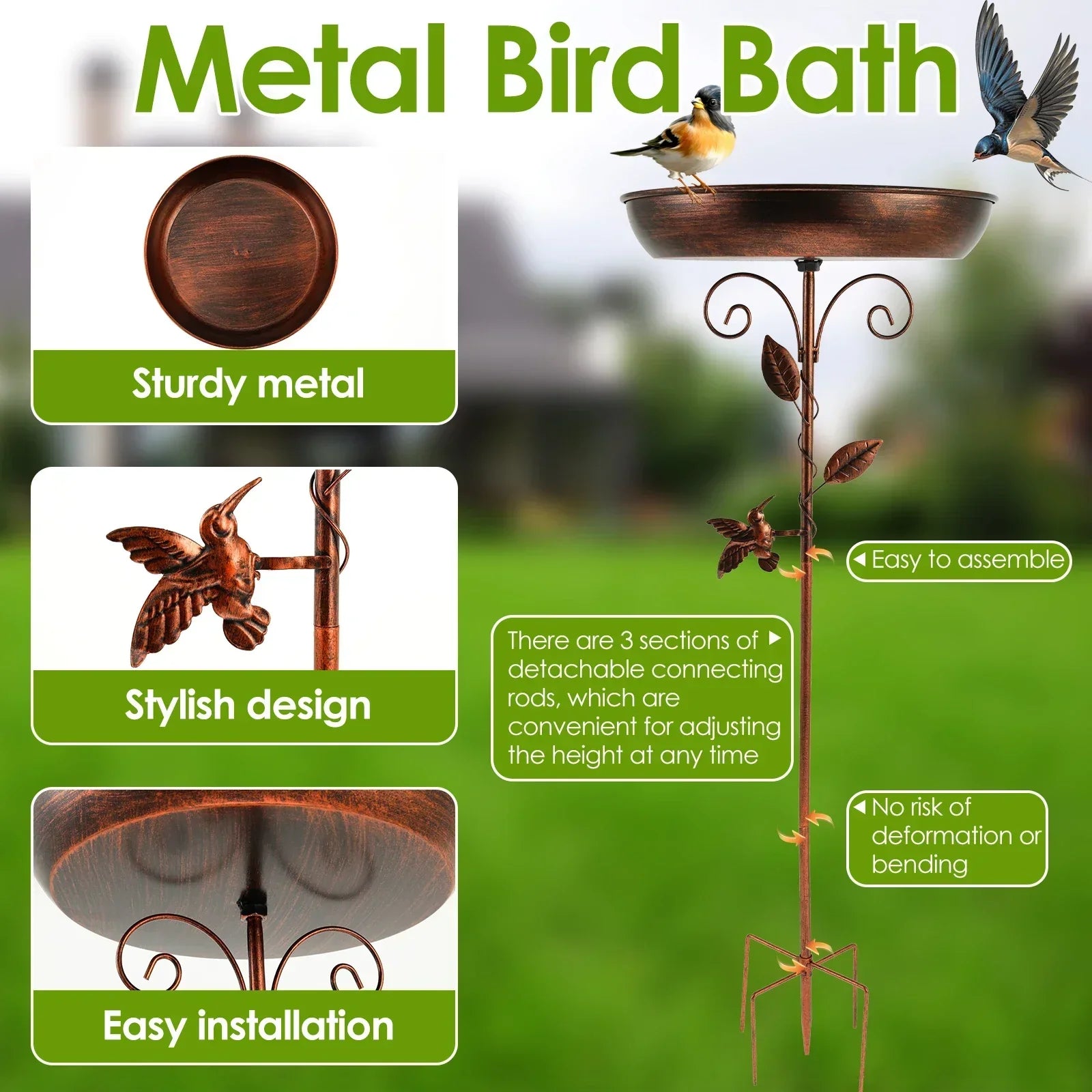 Vogelbad | Mit Ständer | Robuste Metallschale | BirdHaven