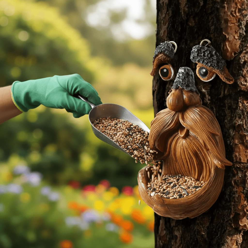 Vogelhaus Baumgesicht Kunstharz | Wetterfest | Futterstation | TreeSpirit