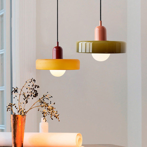 Glas-Pendelleuchte Bauhaus-Stil | Rundes Buntglas mit verstellbarer Hängehöhe | Ideal für Wohnzimmer, Küche und Flur 6