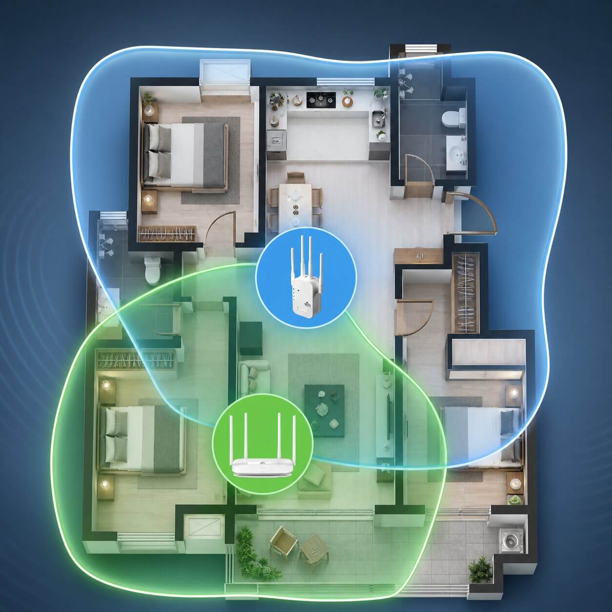 WLAN-Repeater | Dual-Band mit 4 Antennen | Erweitert die WLAN-Reichweite | RangeBoost