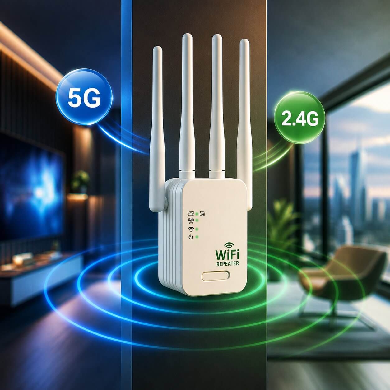 WLAN-Repeater | Dual-Band mit 4 Antennen | Erweitert die WLAN-Reichweite | RangeBoost