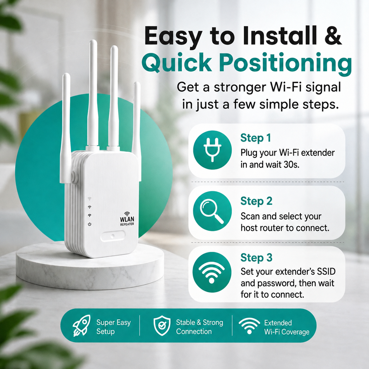 WLAN-Repeater | Dual-Band mit 4 Antennen | Erweitert die WLAN-Reichweite | RangeBoost