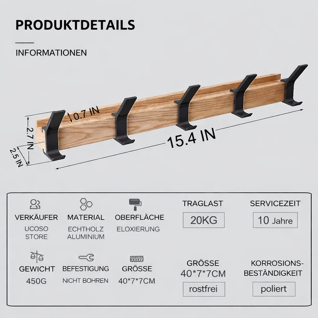 Wandgarderobe mit beweglichen doppelhaken | Platzsparende Organisation | Bewegliche Doppelhaken | Nordivo