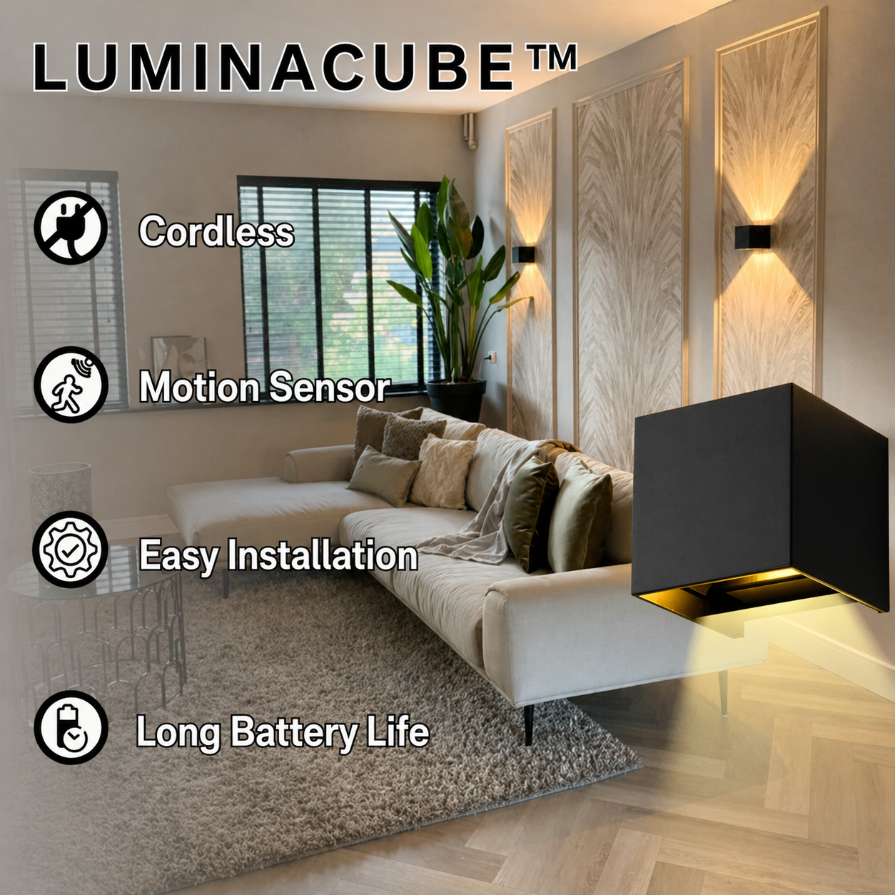 Wandleuchte | Kabelloses Licht mit Bewegungsmelder | Einstellbarer Lichtwinkel modern | LuminaCube