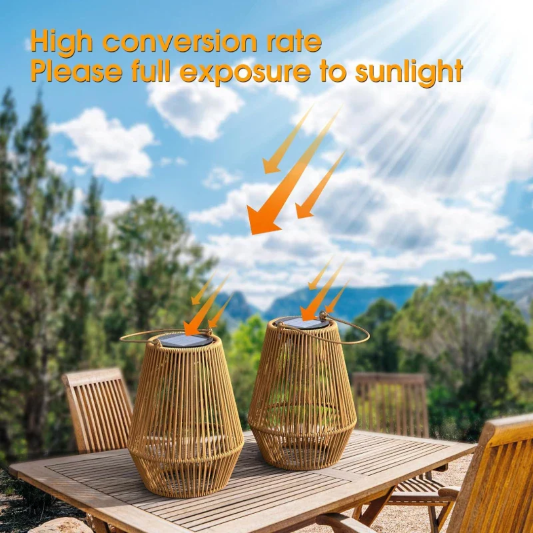 Wasserdichte Solar-Gartenlampe Rattan | Handgewebt | LED | Automatisch | Rattanova