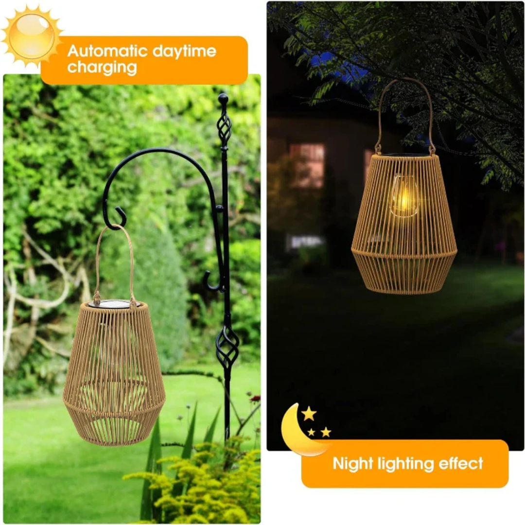 Wasserdichte Solar-Gartenlampe Rattan | Handgewebt | LED | Automatisch | Rattanova