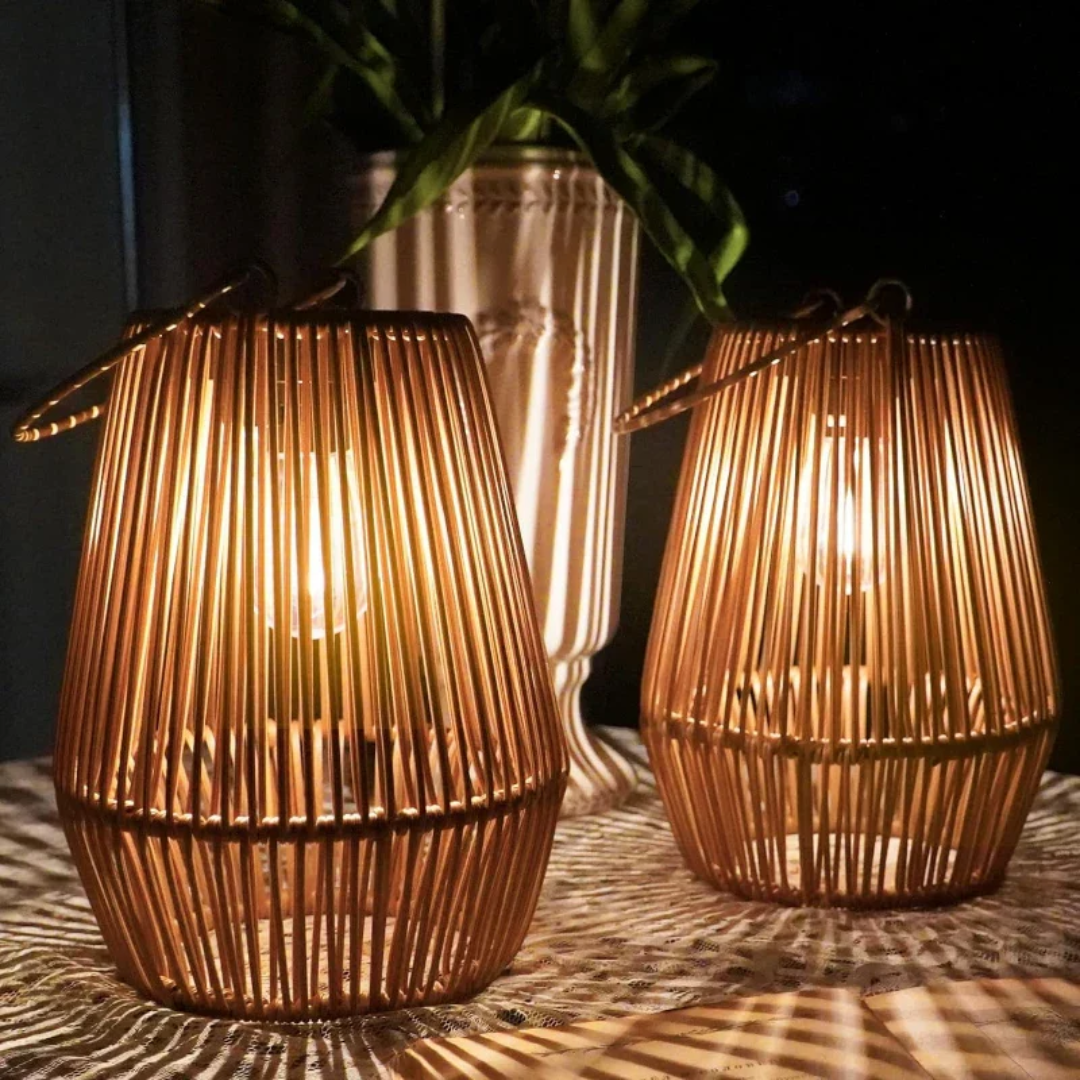Wasserdichte Solar-Gartenlampe Rattan | Handgewebt | LED | Automatisch | Rattanova