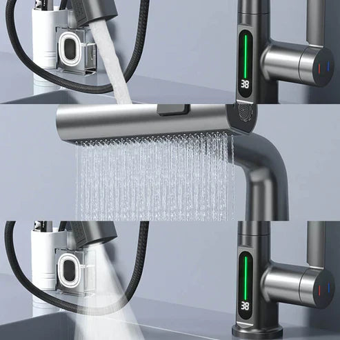 Uttagbar kran 360° roterbar | LED-temperaturvisning | 5 spraylägen | | Flowsense