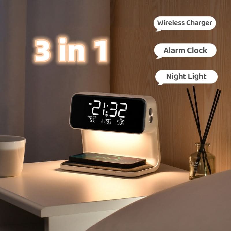 Wecker 3-in-1 LCD | Wireless Ladestation | Dimmbare LED-Lampe | Deskova