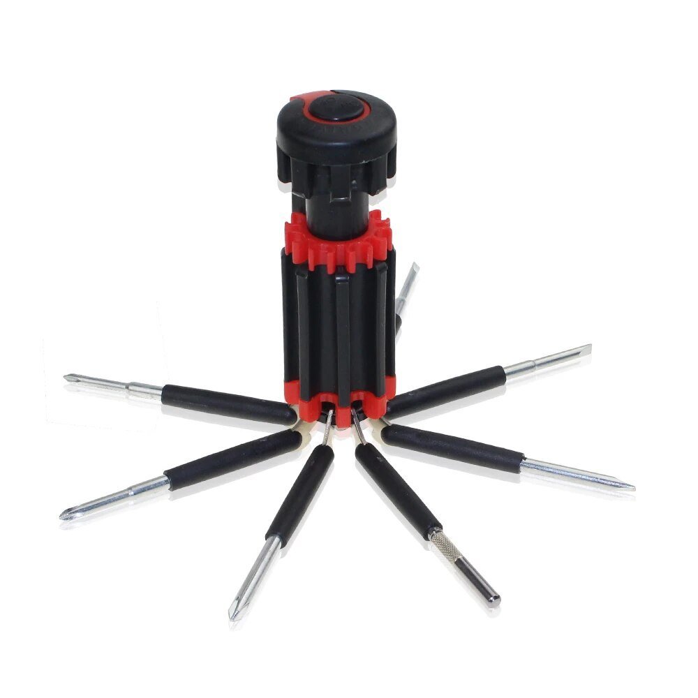 8 in 1 Multitool Schraubendreher Set aus Stahl und Kunststoff | Mit Arbeitslampe und LED-Taschenlampe | Kompakt für jede Reparatur 5