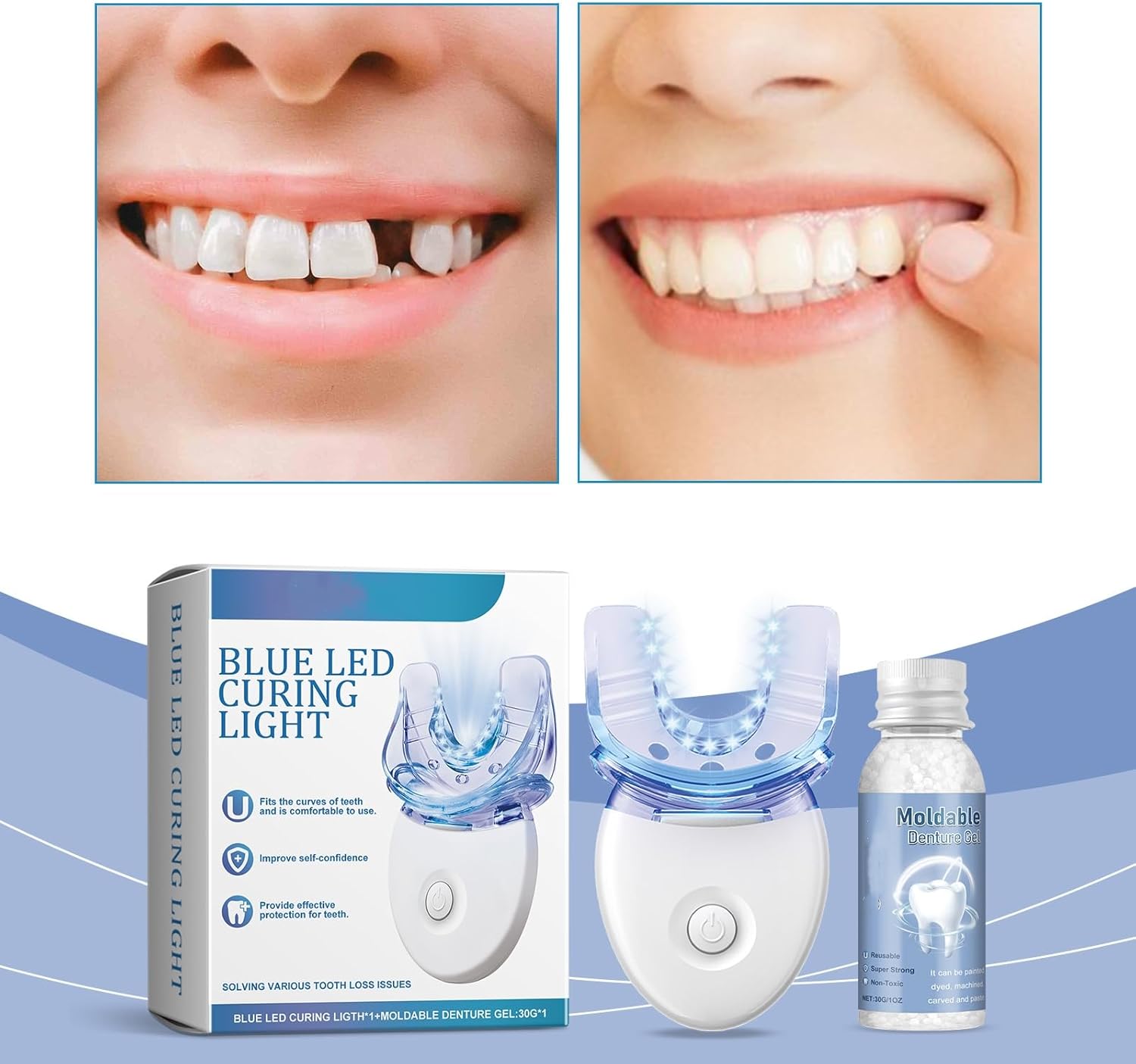 Zahnreparatur Set mit LED | Formbares Denture Gel | Sofortige Zahnreparatur | Futusly