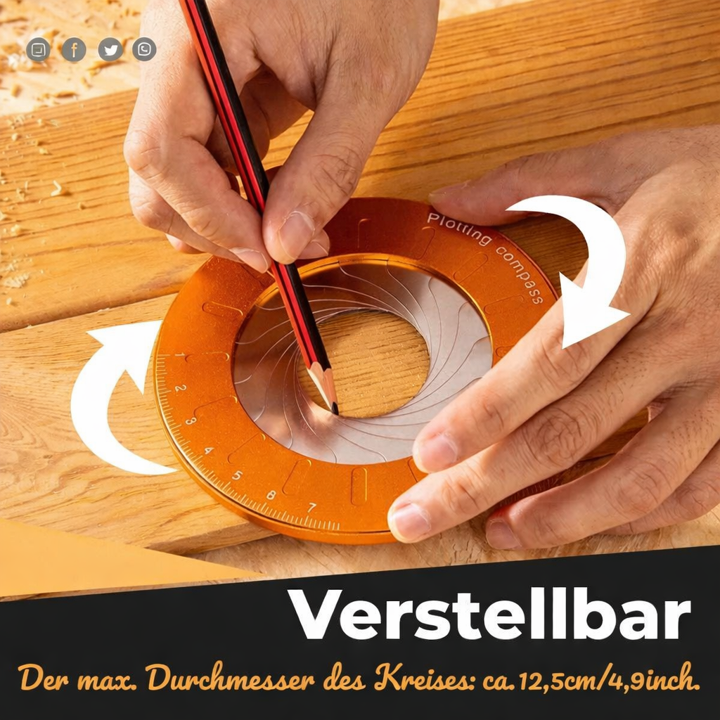 Zeichnung | Verstellbarer Zirkel & Rundlineal | Präzise Kreise bis 12,5 cm | PrecisionPro