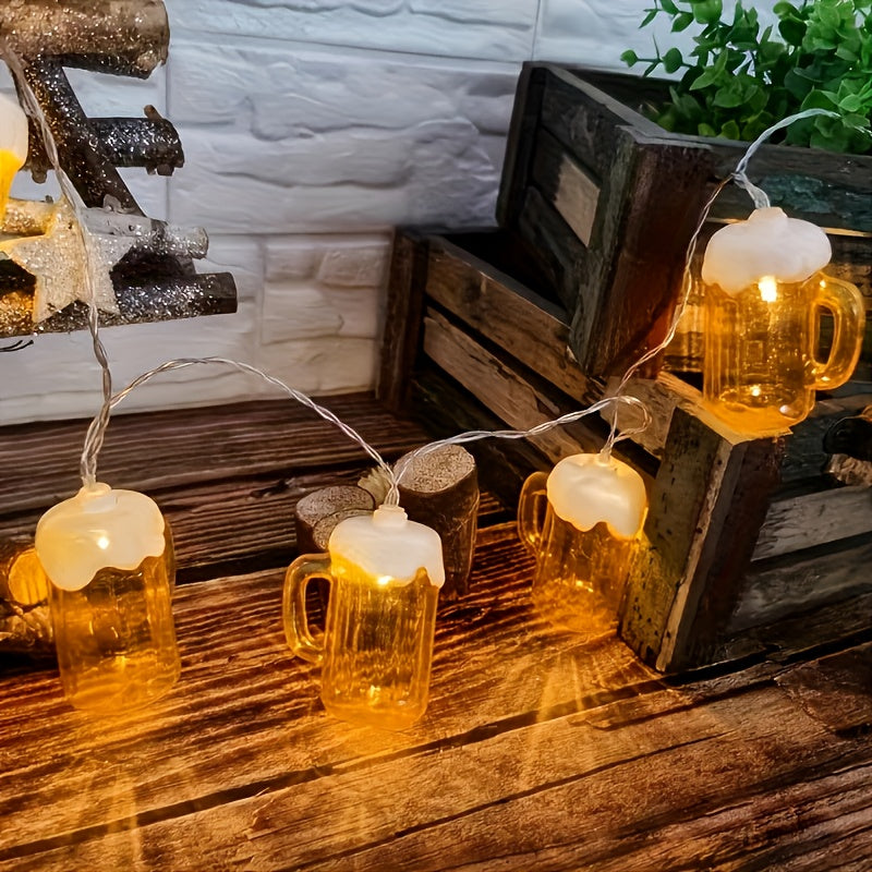 Bierkrug Lichterkette Oktoberfest | 2er Set mit je 10 warmweißen LEDs | Batteriebetrieben, für innen und außen geeignet 2