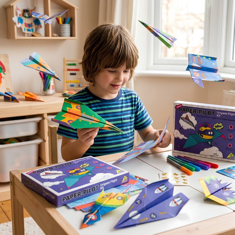 Papierflugzeug Bastelset DIY | 16 Teile, 28 x 21 x 0,4 cm | Kreatives MINT-Lernspielzeug, bildschirmfrei für Kinder 2