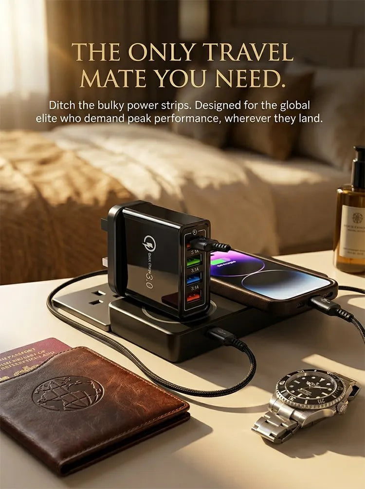 Rejselader med fire porte | 3,1 A pr. USB-port | Kompakt multioplader | PowerPort