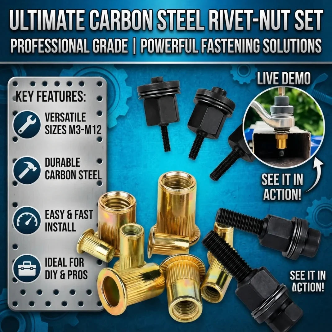Countersunk Nut Tool Set | M3 to M8 with Storage Box | Assorted Attachments with Diagram | RivetPro
