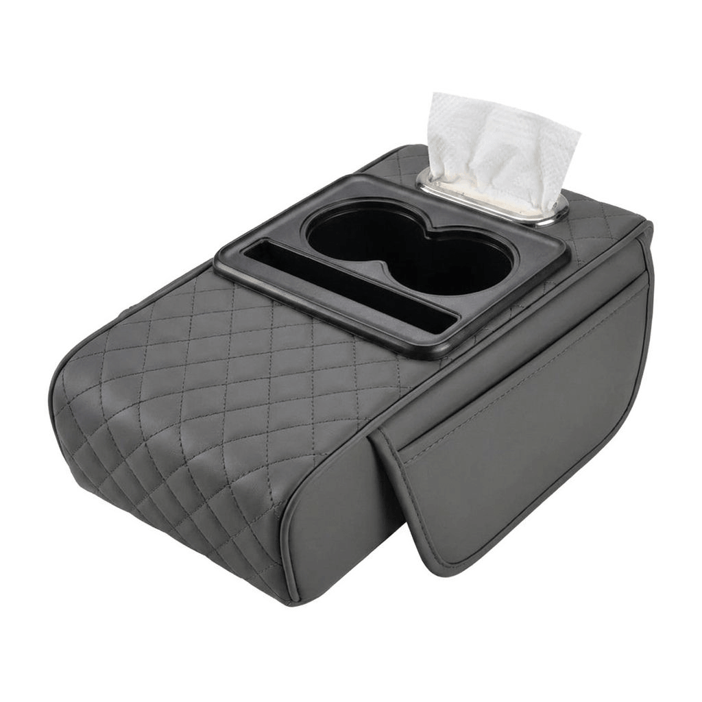 Auto Armlehnen Organizer gepolstert Nappa-Kunstleder | 5 Farben: Orange, Schwarz, Grau, Beige | Becherhalter & Taschentuchfach 6