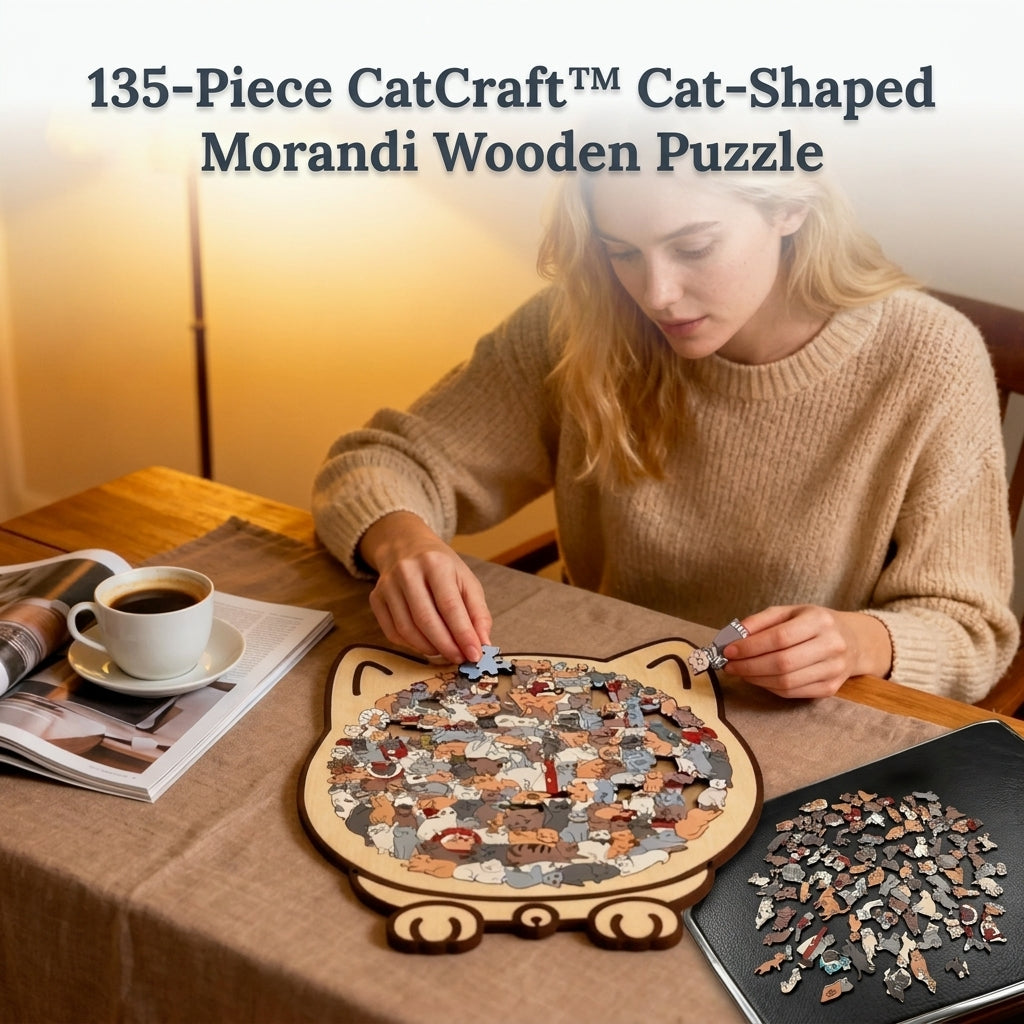 Holzpuzzle Katze 135 Teile | Naturholz mit Morandi-Farbpalette | Entspannende Beschäftigung ohne Bildschirm für Zuhause 3