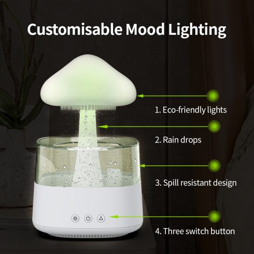 Regenwolken-Luftbefeuchter mit Nachtlicht | Aromatherapie-Diffusor mit Tropfeneffekt | Befeuchtet und reinigt leise die Luft 8