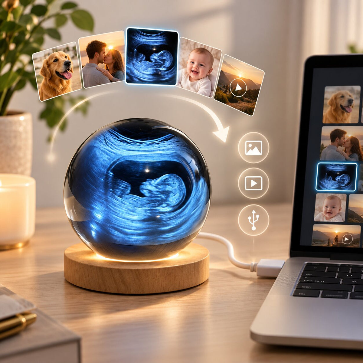 Digitale Erinnerungskugel für Fotos & Videos | 2,75 Zoll HD-Display, 4 GB Speicher | USB-C Übertragung & Wiedergabe 2