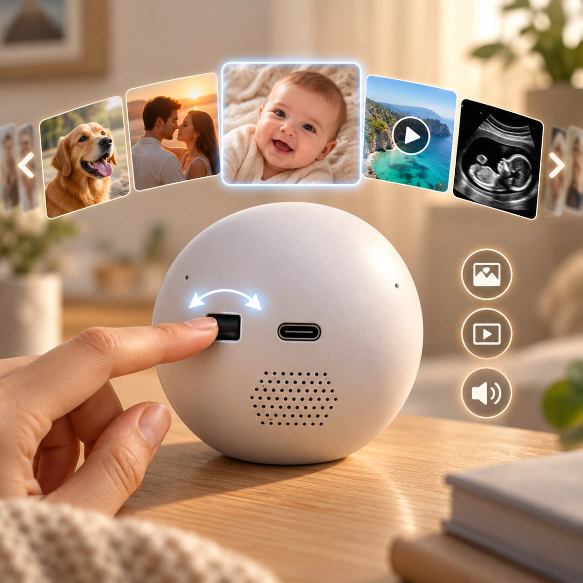 Digitale Erinnerungskugel für Fotos & Videos | 2,75 Zoll HD-Display, 4 GB Speicher | USB-C Übertragung & Wiedergabe 4