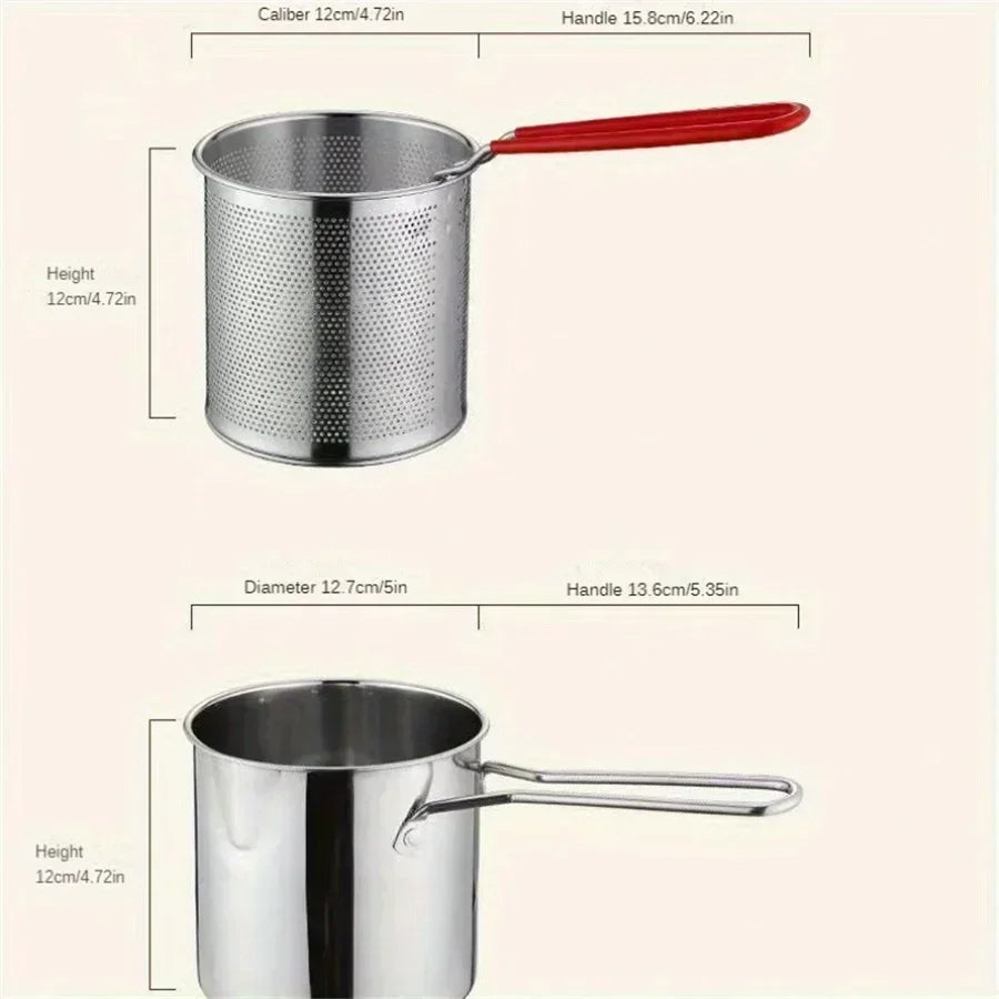 1200ml Fritteuse Edelstahl mit Siebkorb | Für Gas-, Elektro- und Induktionsherd | Kompakt für kleine Küchen und schnelle Snacks 4