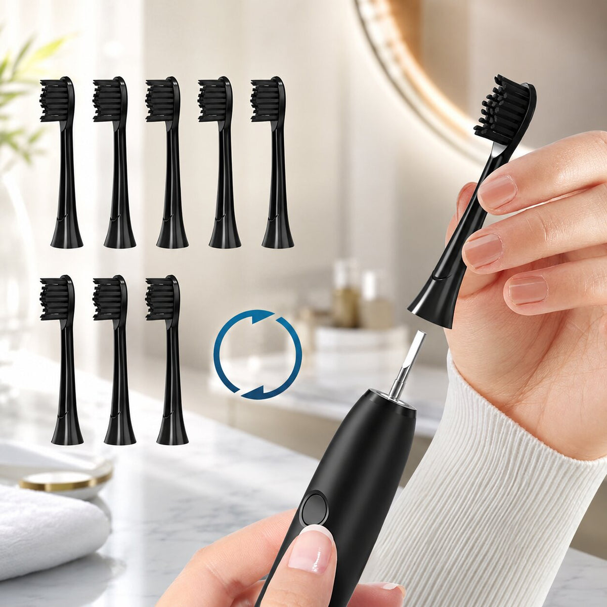 Elektrische Schallzahnbürste | 5 Putzmodi & USB Akku, über 50 Tage Laufzeit | Leise, gründliche Reinigung inkl. 8 Ersatzköpfen 4