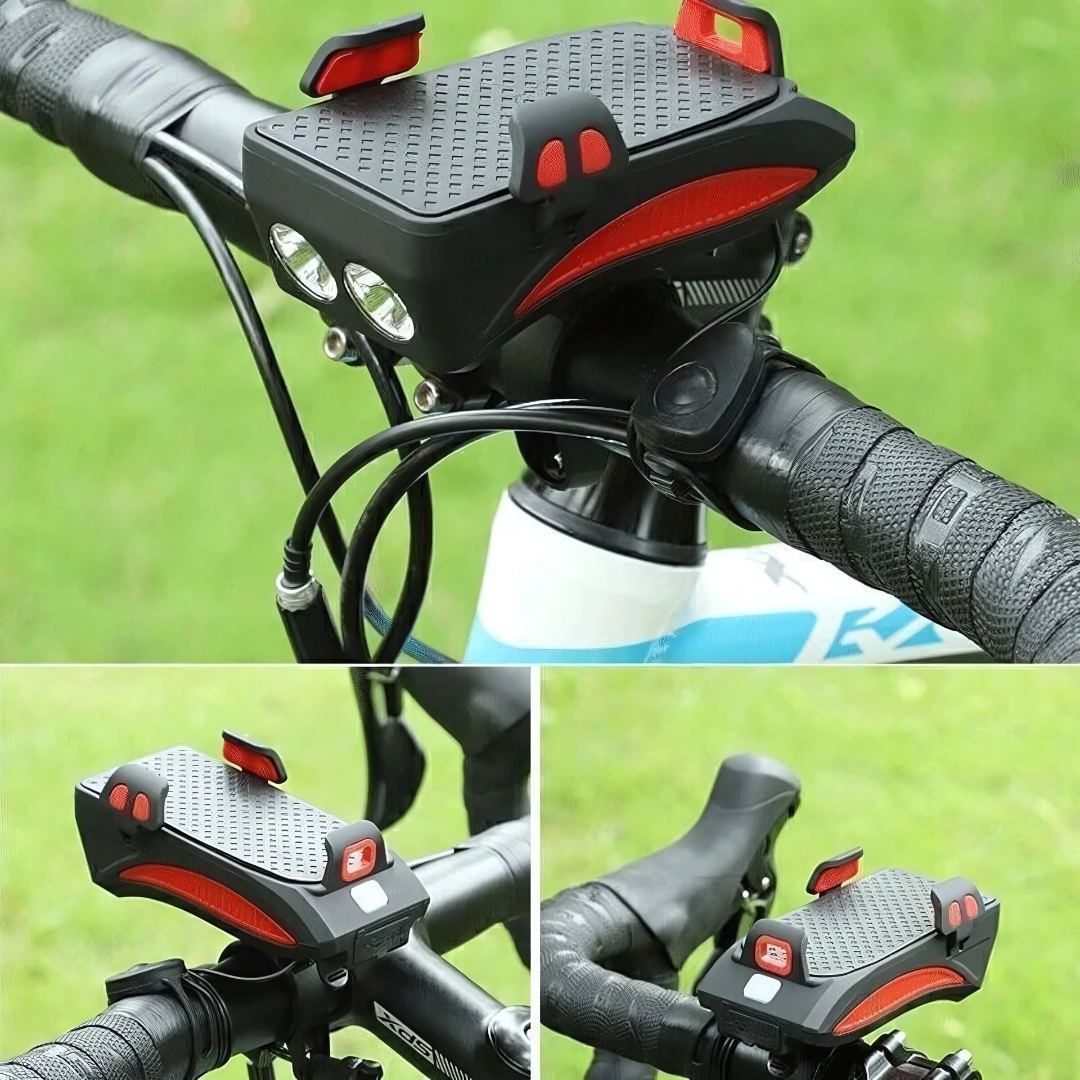 Bike Light with Phone Holder | LED Front Light | Power Bank & Horn | RideBeam
