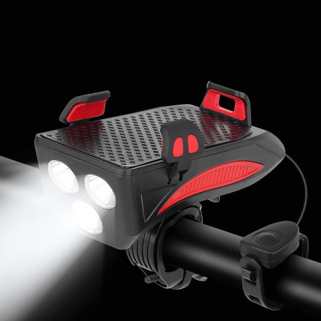 Bike Light with Phone Holder | LED Front Light | Power Bank & Horn | RideBeam