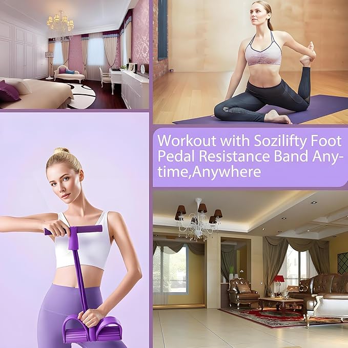 Sæt med modstandsbånd | Til helkropstræning | Lilla & rosa | Med fodstropper | FlexCore