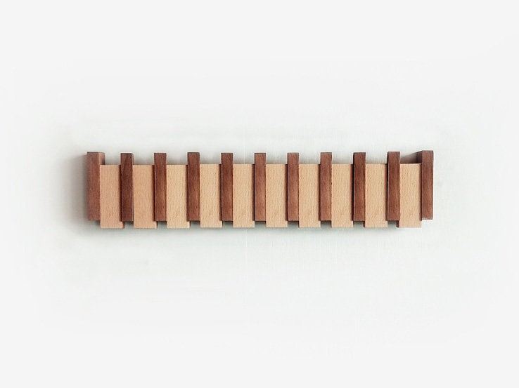 Wandgarderobe aus Holz mit einklappbaren Haken | Klaviertasten-Design, 4-12 Haken | Platzsparend, aus Buchen- und Kiefernholz 5