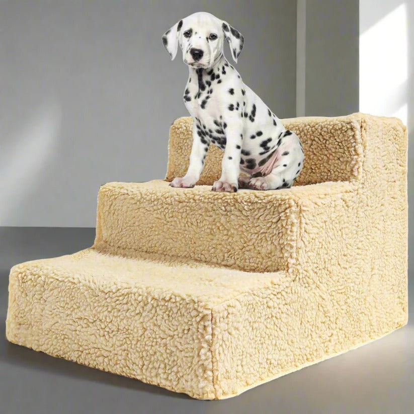 Hundetreppe 3 Stufen aus Polypropylen | Abnehmbarer Fleece-Bezug für mehr Halt | Für Betten und Sofas bis 20 kg 1