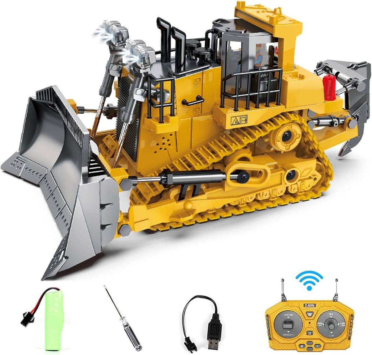 4WD Ferngesteuerter Bagger Bulldozer Kipper Metall | 3 Motoren, 680 Grad Drehung | Raupenketten für Sand und Schotter 8