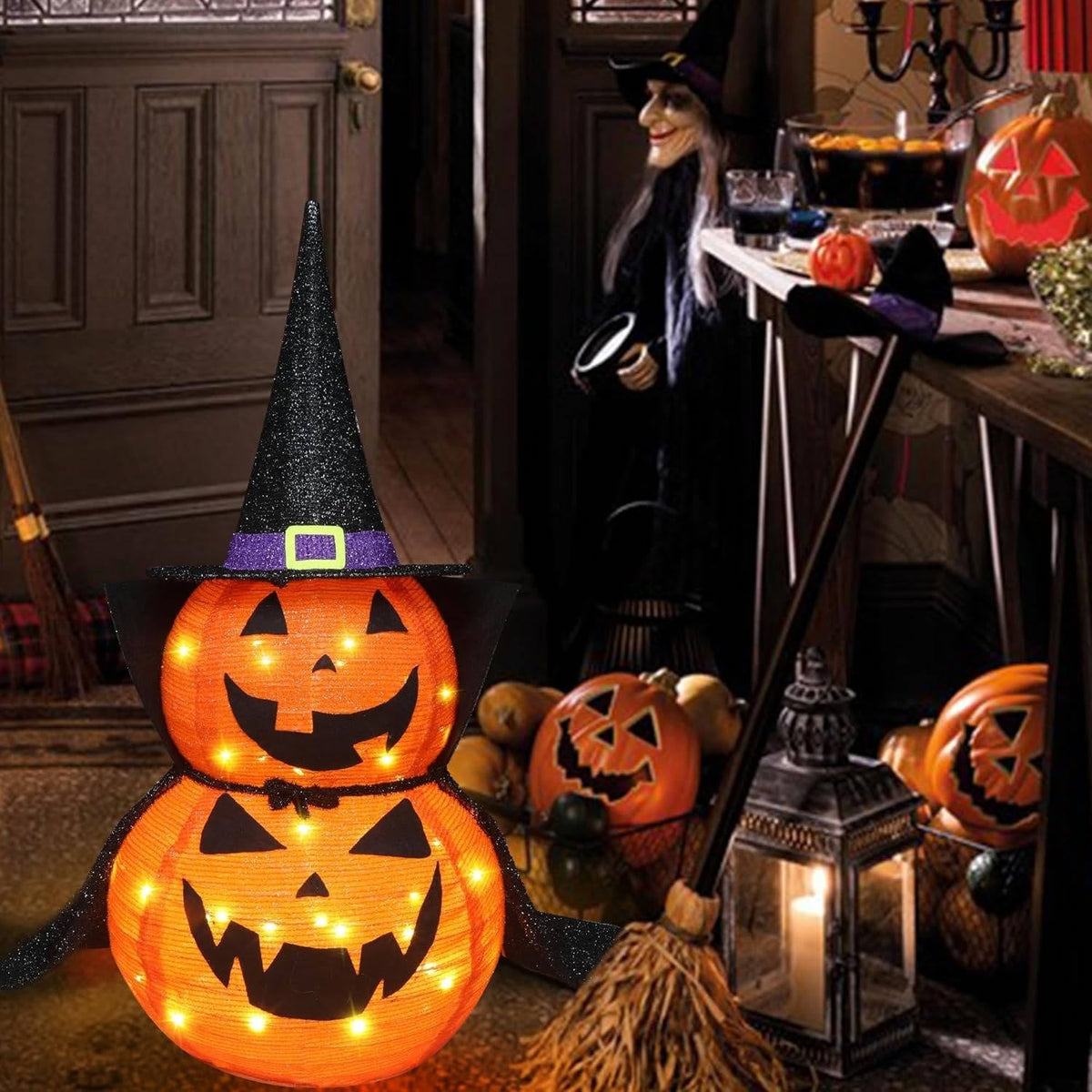 Leuchtende Halloween Kürbis Gartendeko | 2er Set mit 176 LEDs pro Kürbis | Faltbar & Wetterfest für Innen und Außen 3