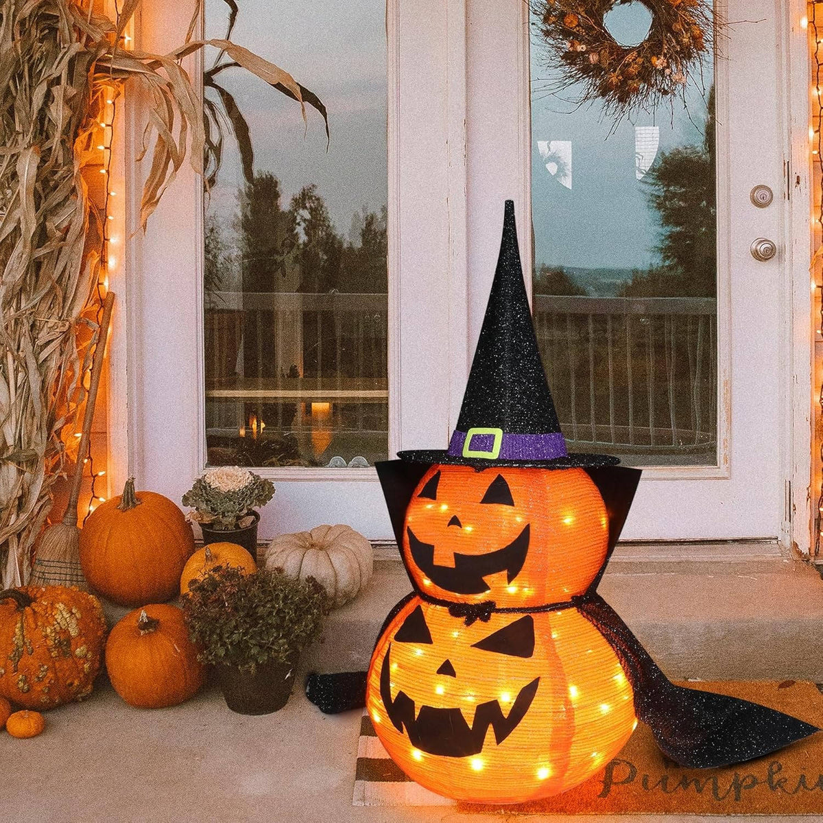 Leuchtende Halloween Kürbis Gartendeko | 2er Set mit 176 LEDs pro Kürbis | Faltbar & Wetterfest für Innen und Außen 4