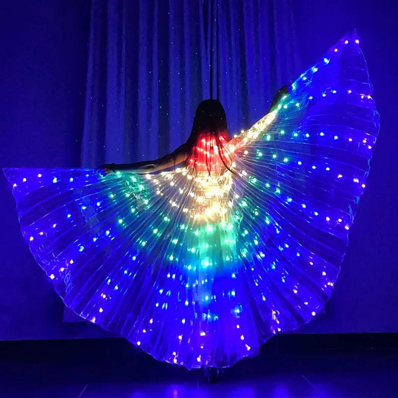 LED Leuchtflügel Kostüm für Damen | USB Akku, mehrere Stunden Leuchtdauer | Chiffon Stoff, Fiberglas-Streben, verstellbar