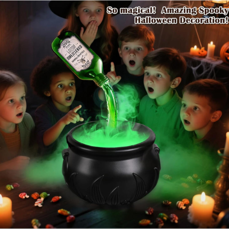 Hexenkessel Halloween Deko | Schwebende Zaubertrankflasche mit Nebeleffekt | USB-Komplettset mit Skelett-Requisiten 3