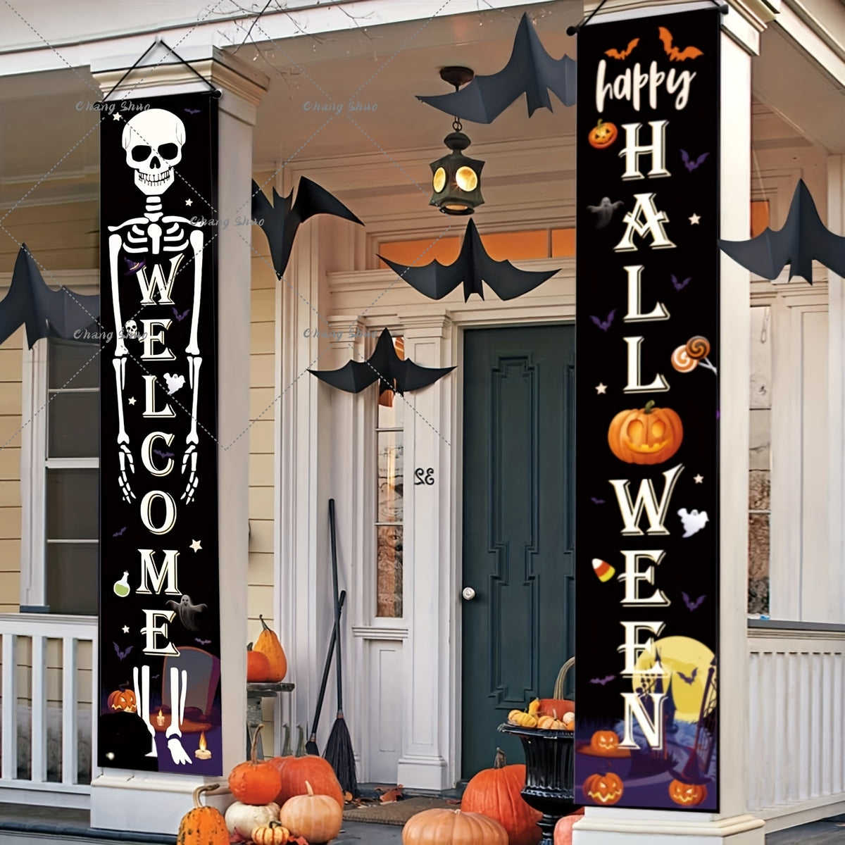 Halloween Türvorhang mit Kürbis- und Geister-Motiven | Hängedeko für Tür, Fenster und Wand | Wiederverwendbare Partydekoration 1