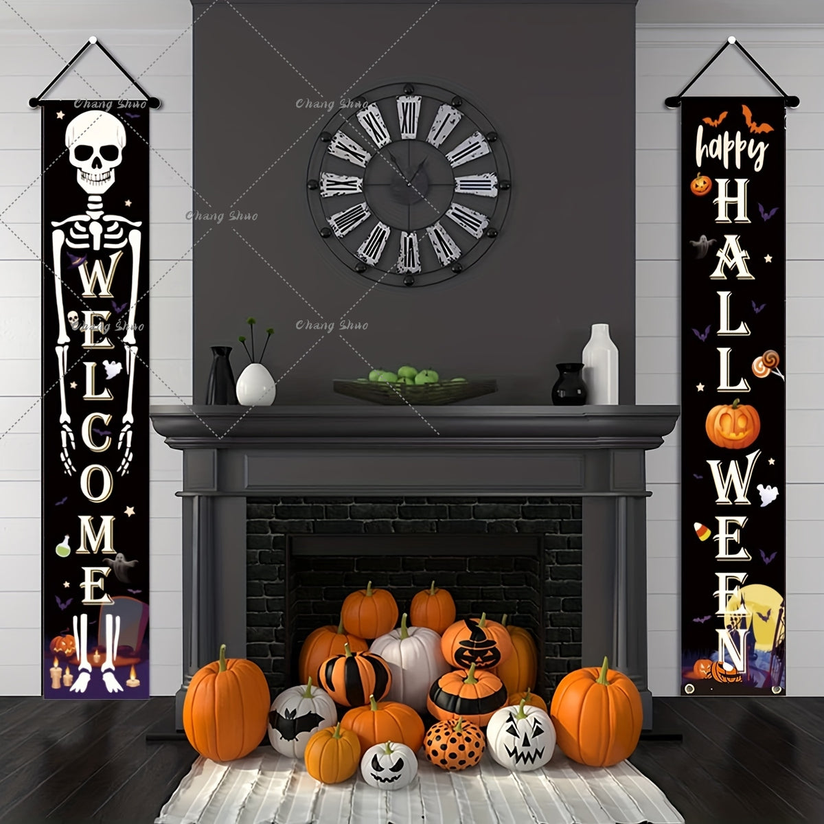 Halloween Türvorhang mit Kürbis- und Geister-Motiven | Hängedeko für Tür, Fenster und Wand | Wiederverwendbare Partydekoration 2