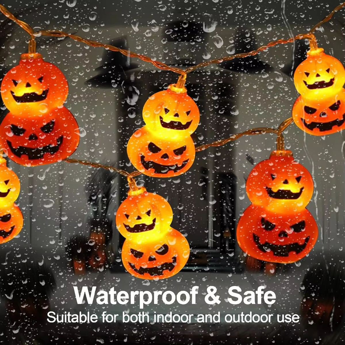 LED Kürbis Lichterkette Halloween | Batteriebetrieben, 10 oder 20 Leuchten | Wetterfest für Garten, Terrasse & Party