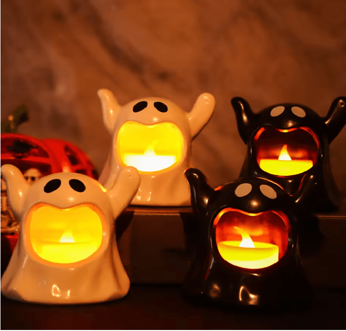 LED Geisterlicht Halloween | Batteriebetrieben, Flammenlose Flackerflamme | Kinderfreundlich für Tisch, Regal und Party