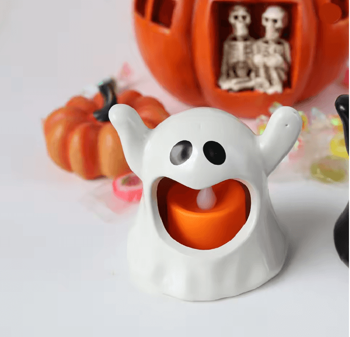 LED Geisterlicht Halloween | Batteriebetrieben, Flammenlose Flackerflamme | Kinderfreundlich für Tisch, Regal und Party