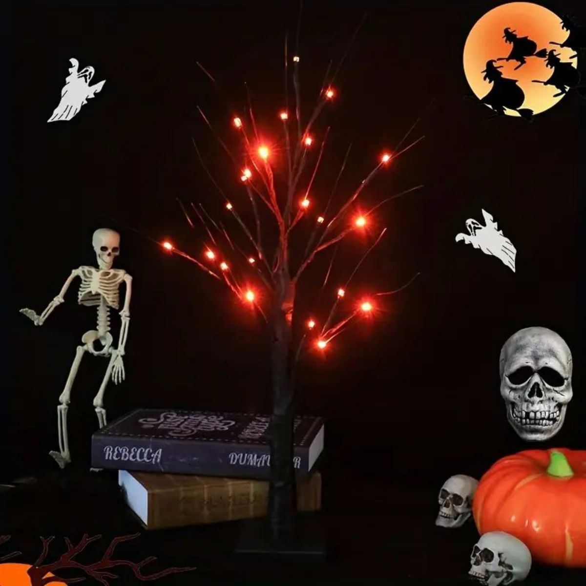 LED-Lichterbaum für Halloween | 24 LED-Lichter, biegsame Äste | USB- oder Batteriebetrieb, drinnen und draußen einsetzbar 4