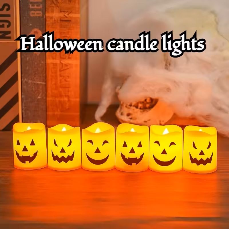 LED Kerzen Halloween Deko | 6er Set Kürbis, Totenkopf & Geist | Batteriebetrieben mit Flacker-Effekt ohne offene Flamme 2
