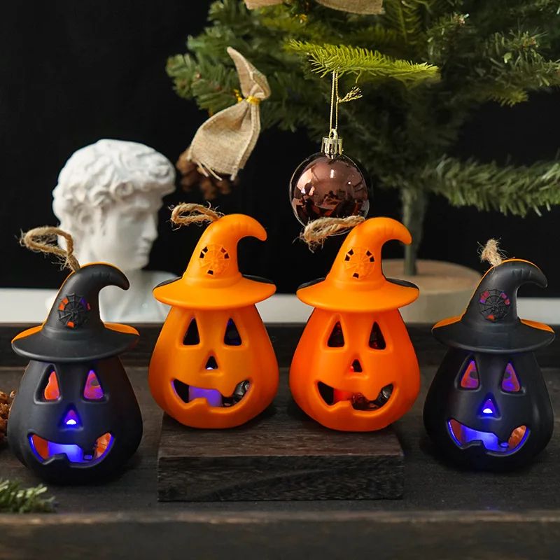 Kürbis Totenkopf LED Laterne Halloween Deko | Batteriebetrieben, Flammenlos | Tragbare Party- und Zimmerbeleuchtung