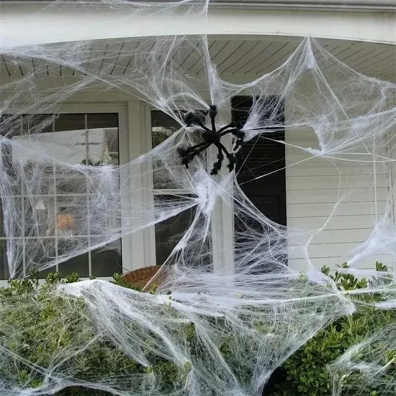 Spinnennetz Deko Halloween | Dehnbares Baumwollgewebe für Wände, Türen & Möbel | Wiederverwendbare Gruselwebdeko 8