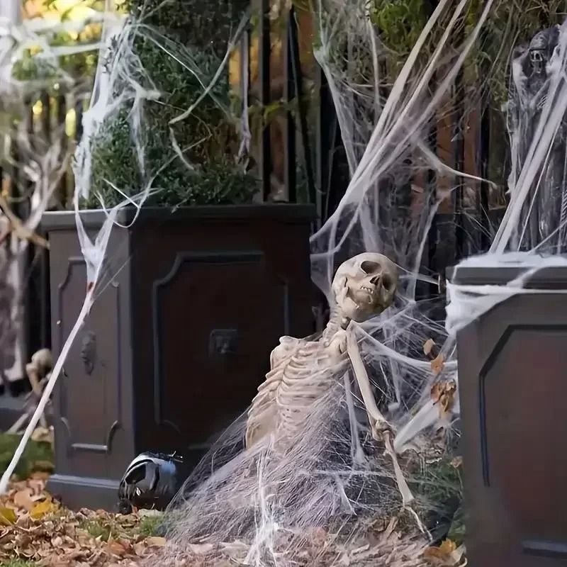 Spinnennetz Deko Halloween | Dehnbares Baumwollgewebe für Wände, Türen & Möbel | Wiederverwendbare Gruselwebdeko 10