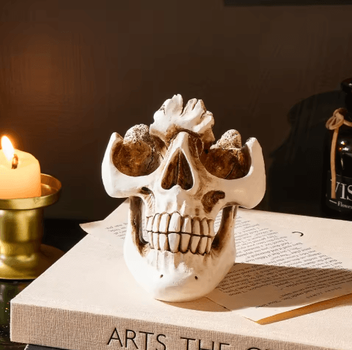 Totenkopf Brillenhalter aus Kunstharz | Halloween Deko-Ablage | Skulpturale Aufbewahrung für Brillen im Gothic-Stil 4